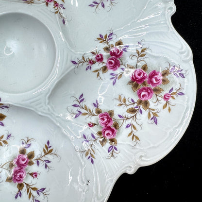 Antique Limoges France Porcelain Oyster Plate Pink Roses Floral 9.5 Inch A1175