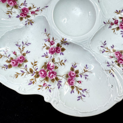 Antique Limoges France Porcelain Oyster Plate Pink Roses Floral 9.5 Inch A1175