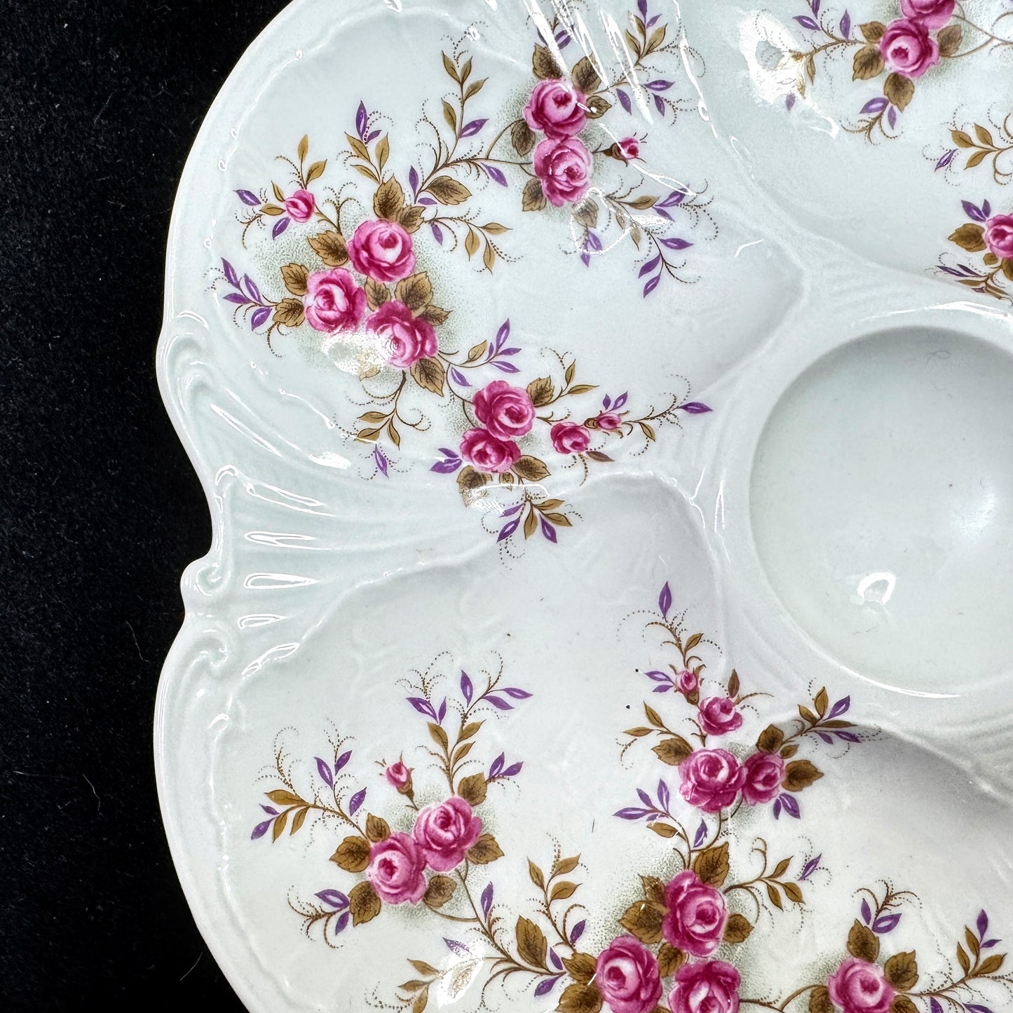 Antique Limoges France Porcelain Oyster Plate Pink Roses Floral 9.5 Inch A1175