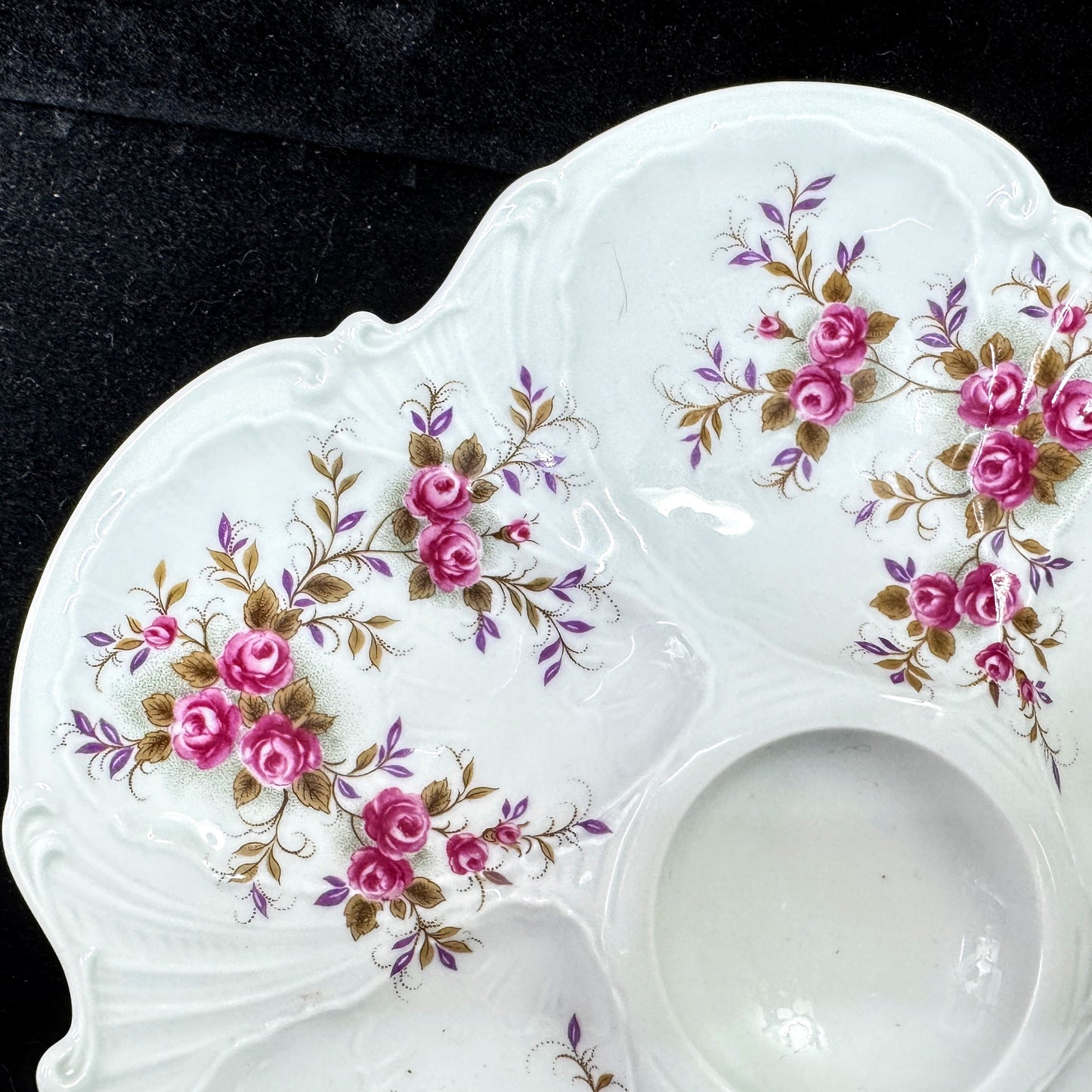 Antique Limoges France Porcelain Oyster Plate Pink Roses Floral 9.5 Inch A1175