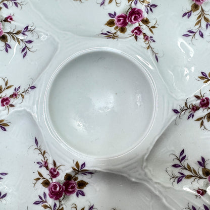 Antique Limoges France Porcelain Oyster Plate Pink Roses Floral 9.5 Inch A1175