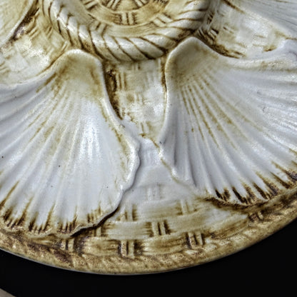 Vintage Longchamp France Majolica Oyster Serving Plate Brown White Shells A1149