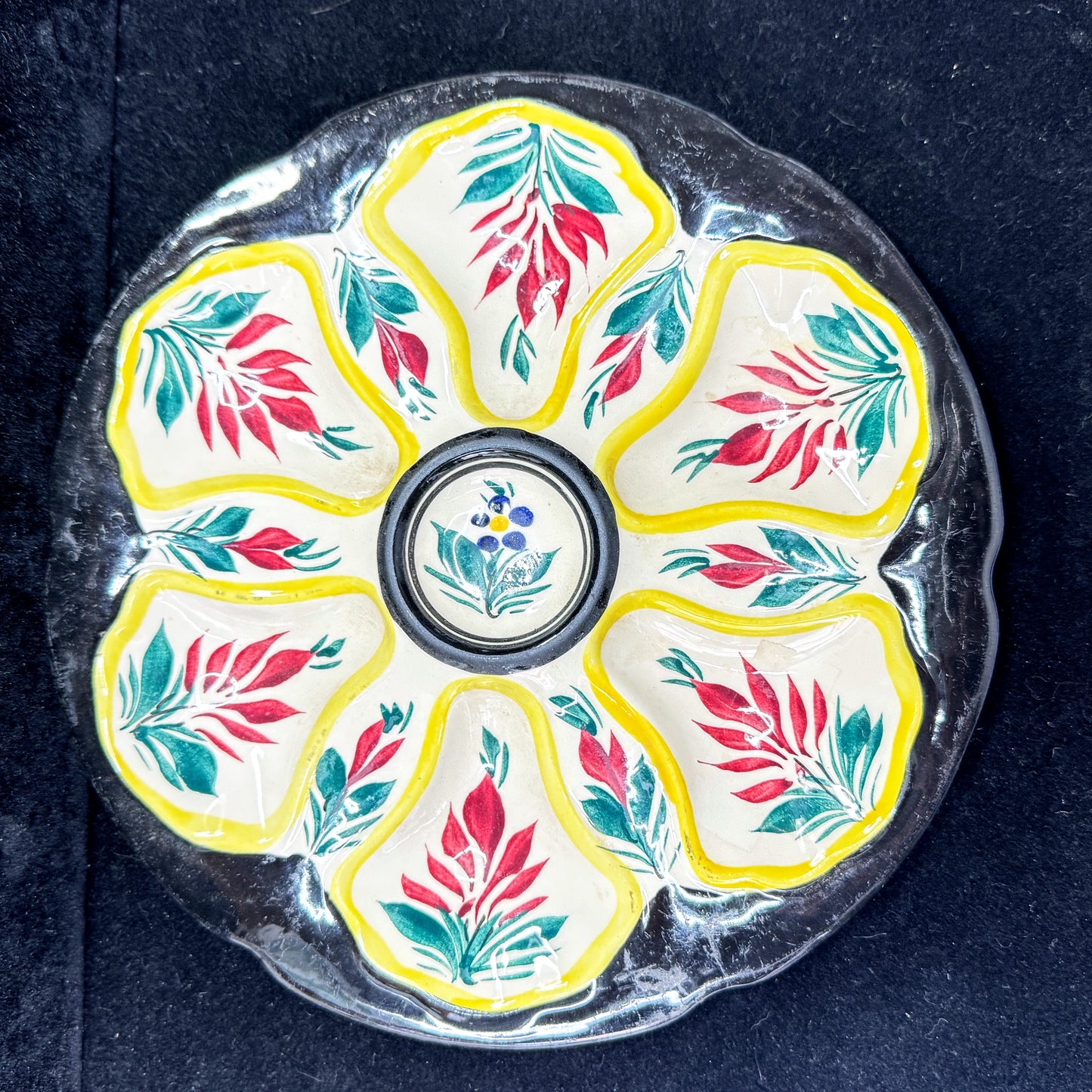 Antique Henriot Quimper France Hand Painted Floral Faience Oyster Plate A1178