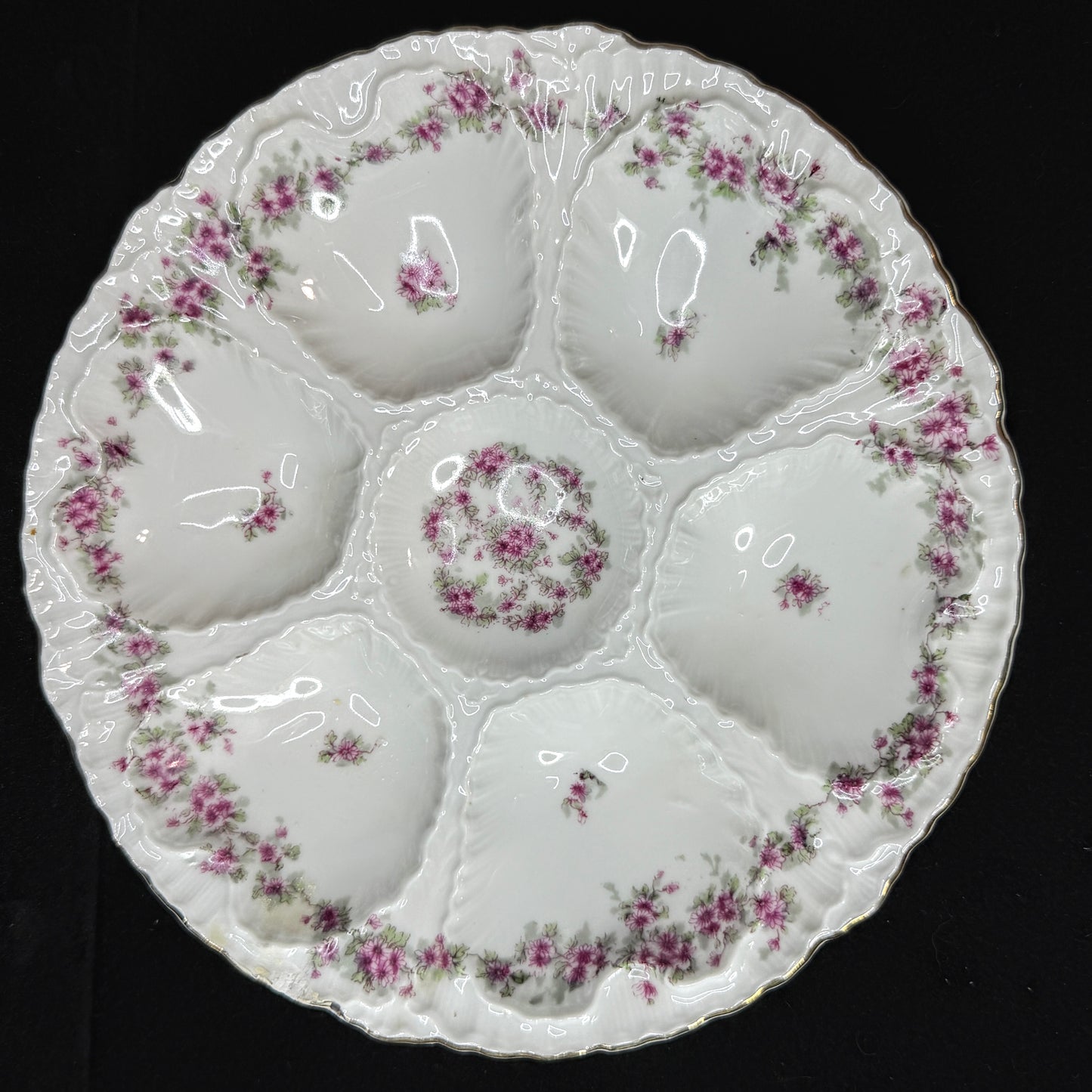Antique Victoria Carlsbad Austria Purple Floral Porcelain Oyster Platter A1151