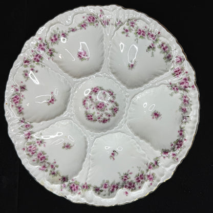 Antique Victoria Carlsbad Austria Purple Floral Porcelain Oyster Platter A1151