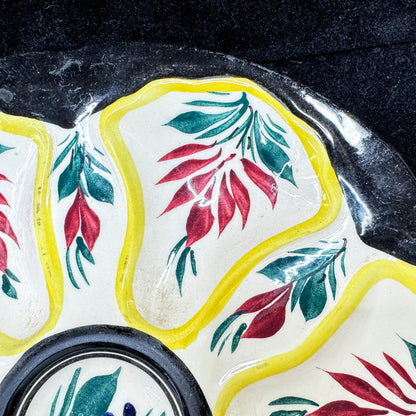 Antique Henriot Quimper France Hand Painted Floral Faience Oyster Plate A1178