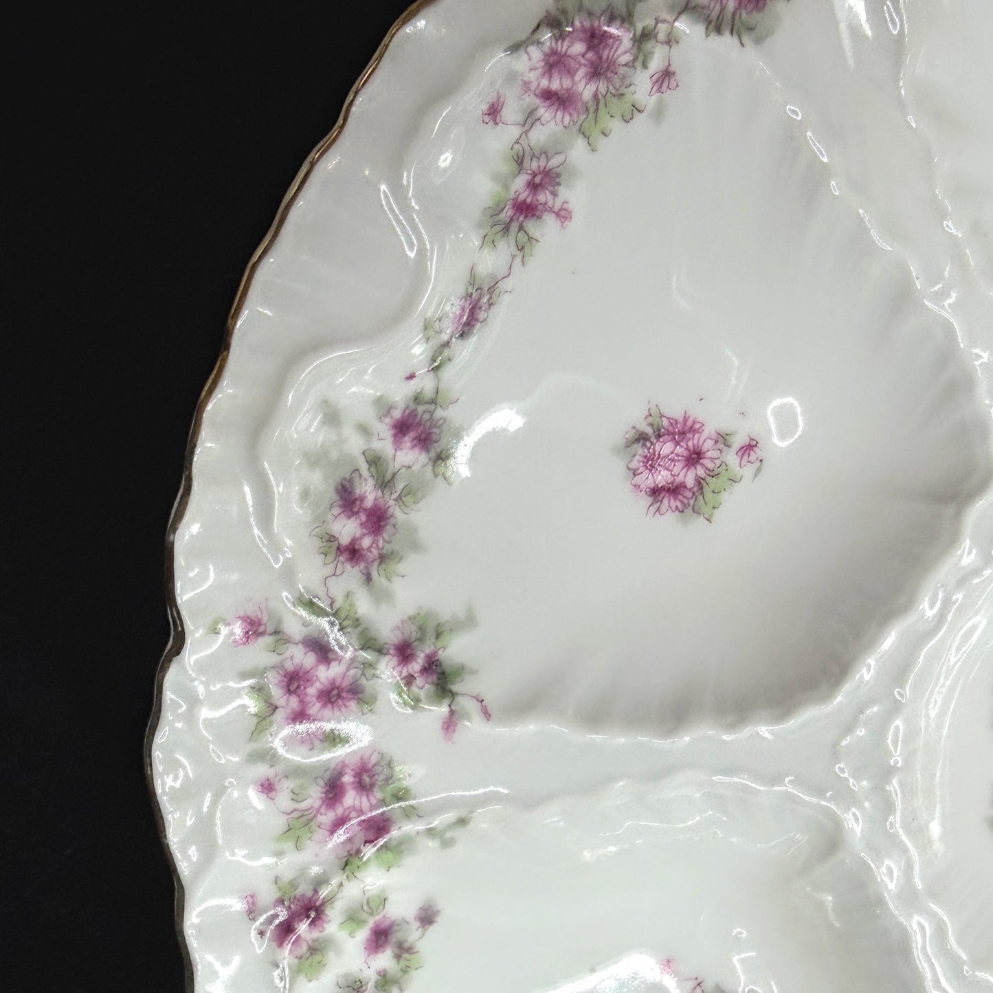 Antique Victoria Carlsbad Austria Purple Floral Porcelain Oyster Platter A1151
