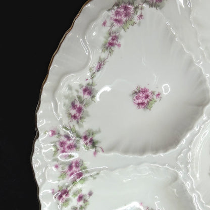 Antique Victoria Carlsbad Austria Purple Floral Porcelain Oyster Platter A1151