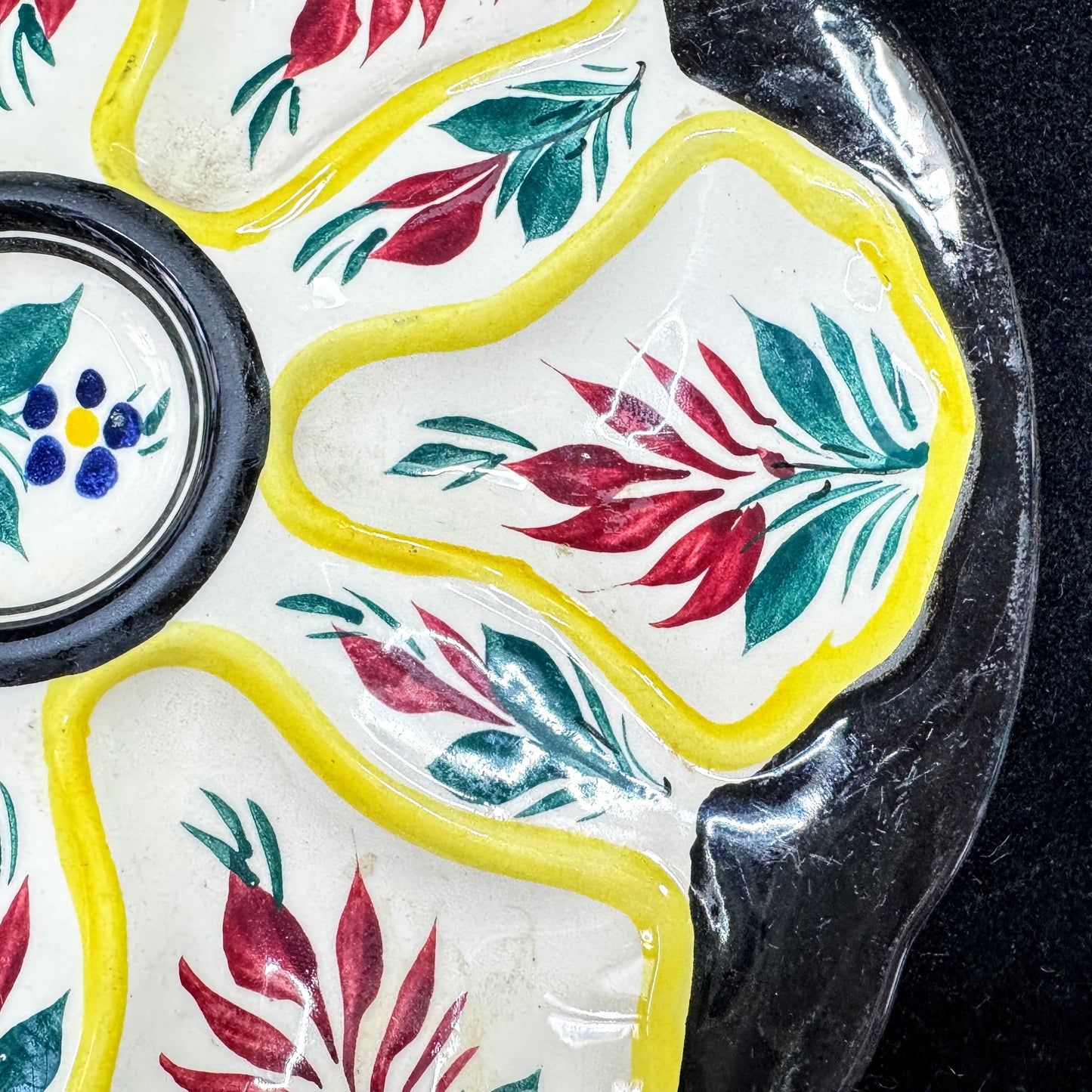 Antique Henriot Quimper France Hand Painted Floral Faience Oyster Plate A1178