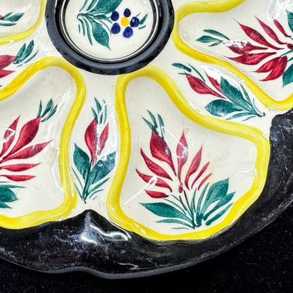 Antique Henriot Quimper France Hand Painted Floral Faience Oyster Plate A1178