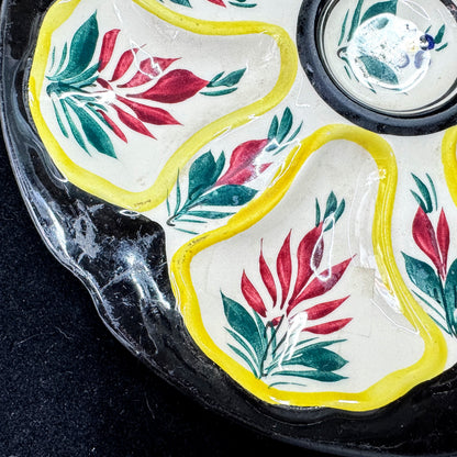 Antique Henriot Quimper France Hand Painted Floral Faience Oyster Plate A1178