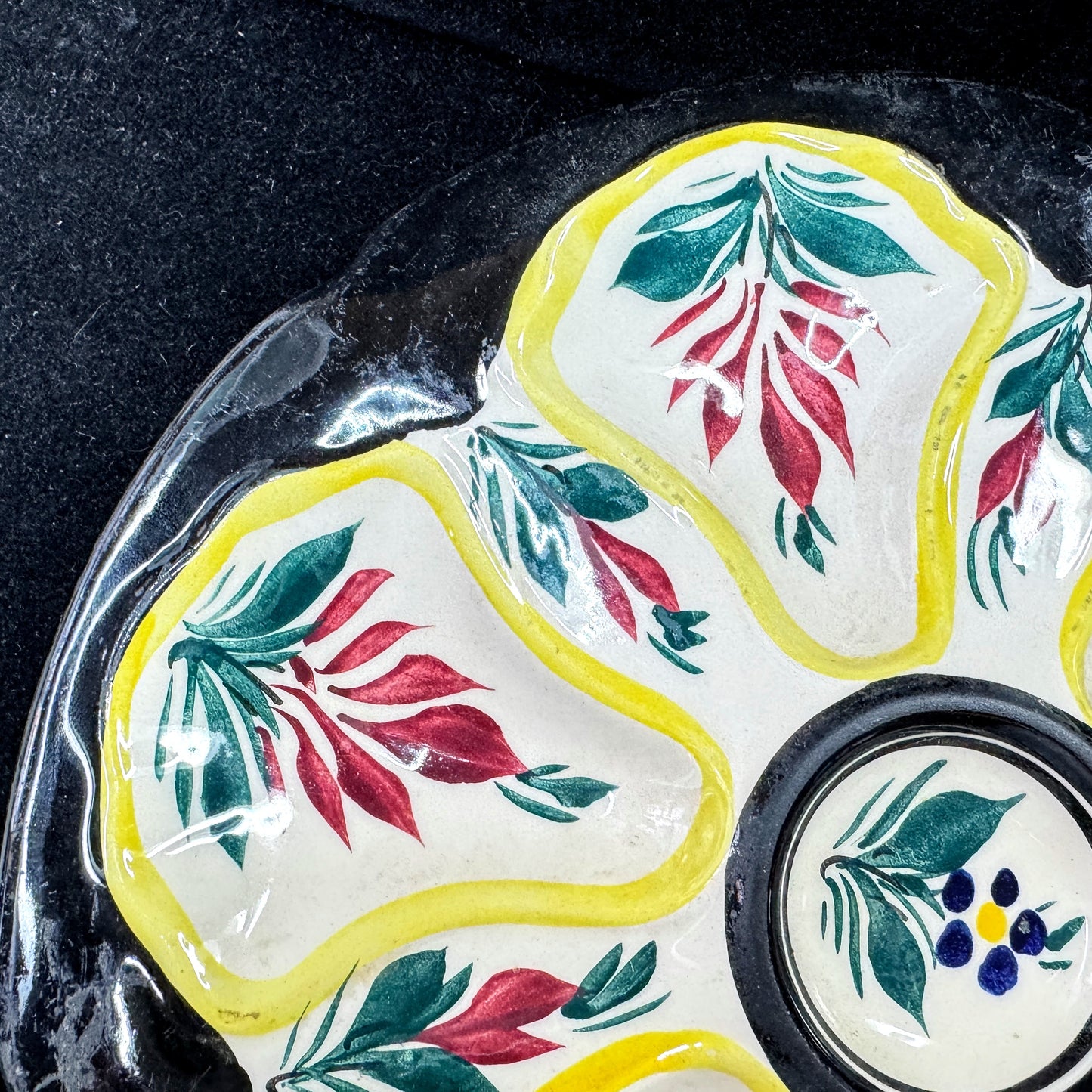 Antique Henriot Quimper France Hand Painted Floral Faience Oyster Plate A1178