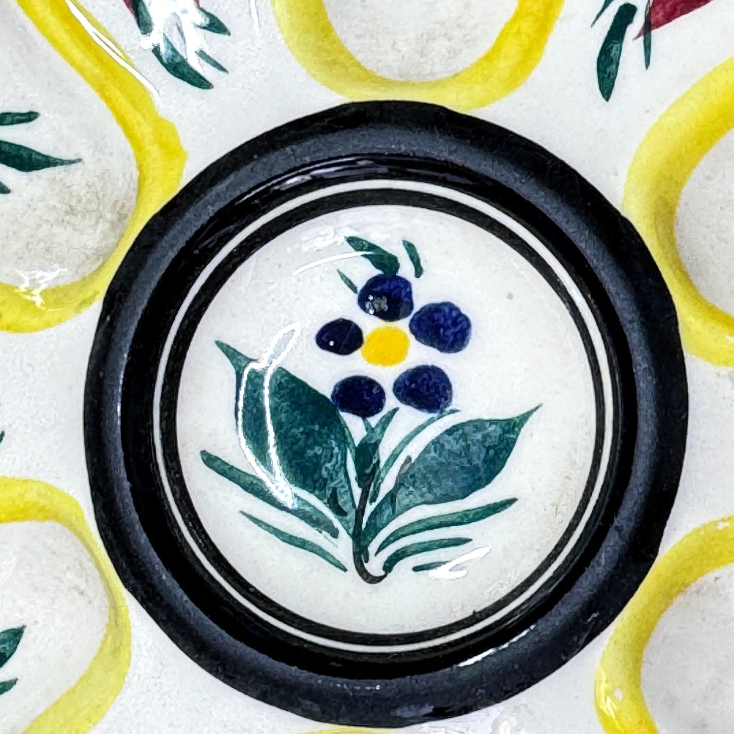 Antique Henriot Quimper France Hand Painted Floral Faience Oyster Plate A1178