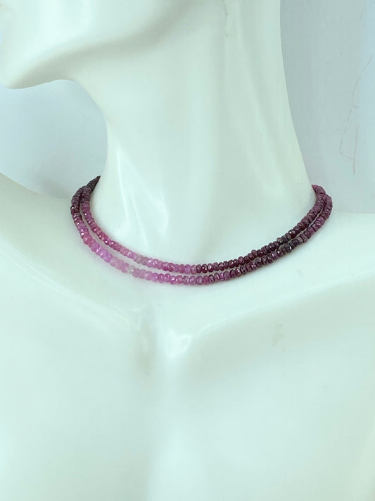 18K white gold Nature Ruby Gemstone necklace 16" JR664