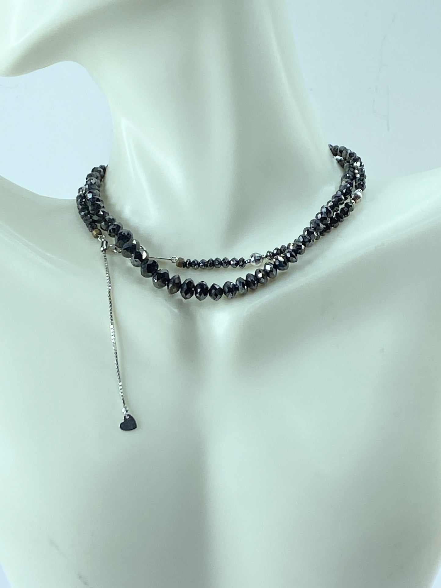 50ct Natural Black Diamond graduated Necklace, 18k white gold clasp 18" JR665