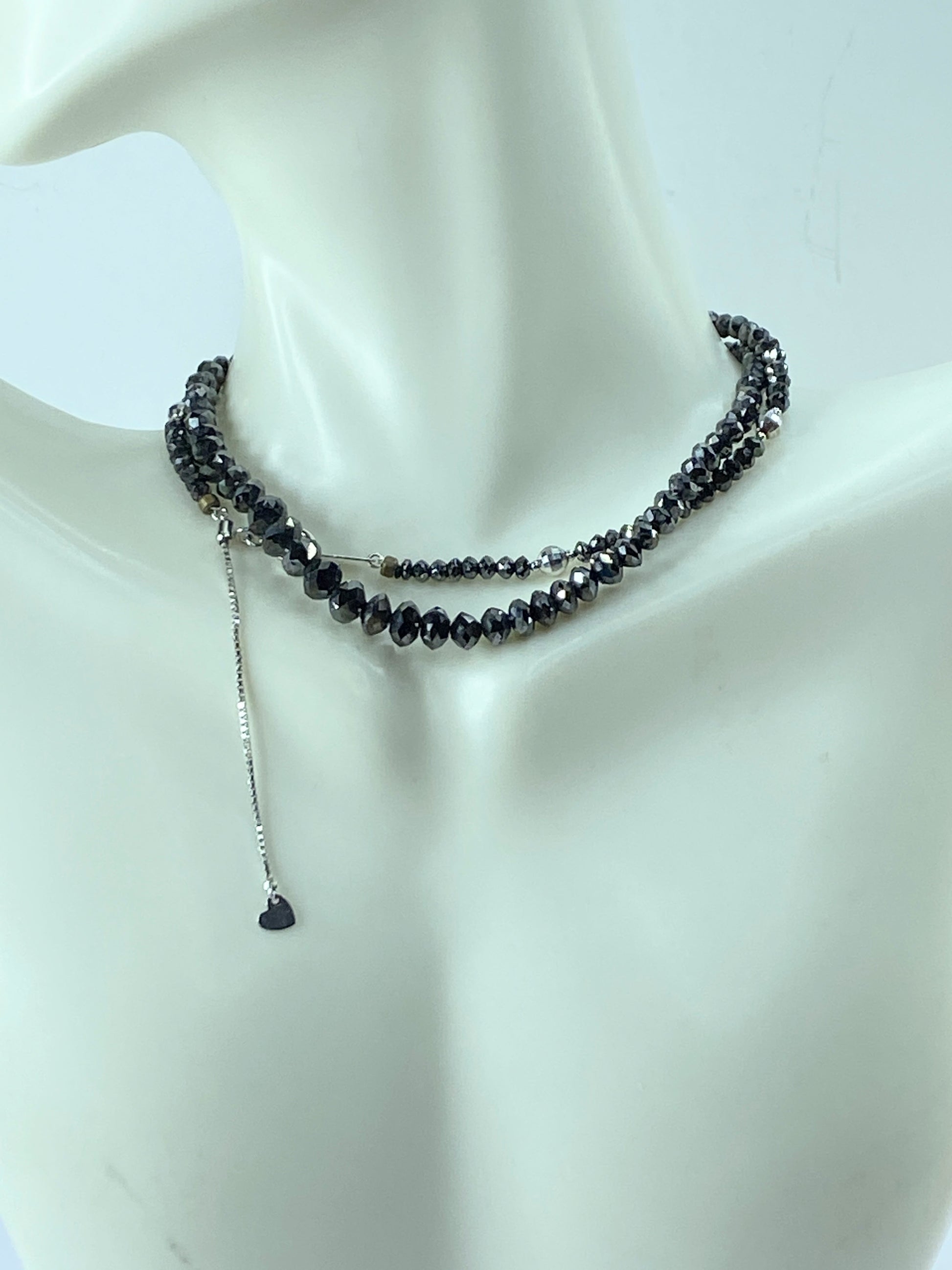 50ct Natural Black Diamond graduated Necklace, 18k white gold clasp 18" JR665
