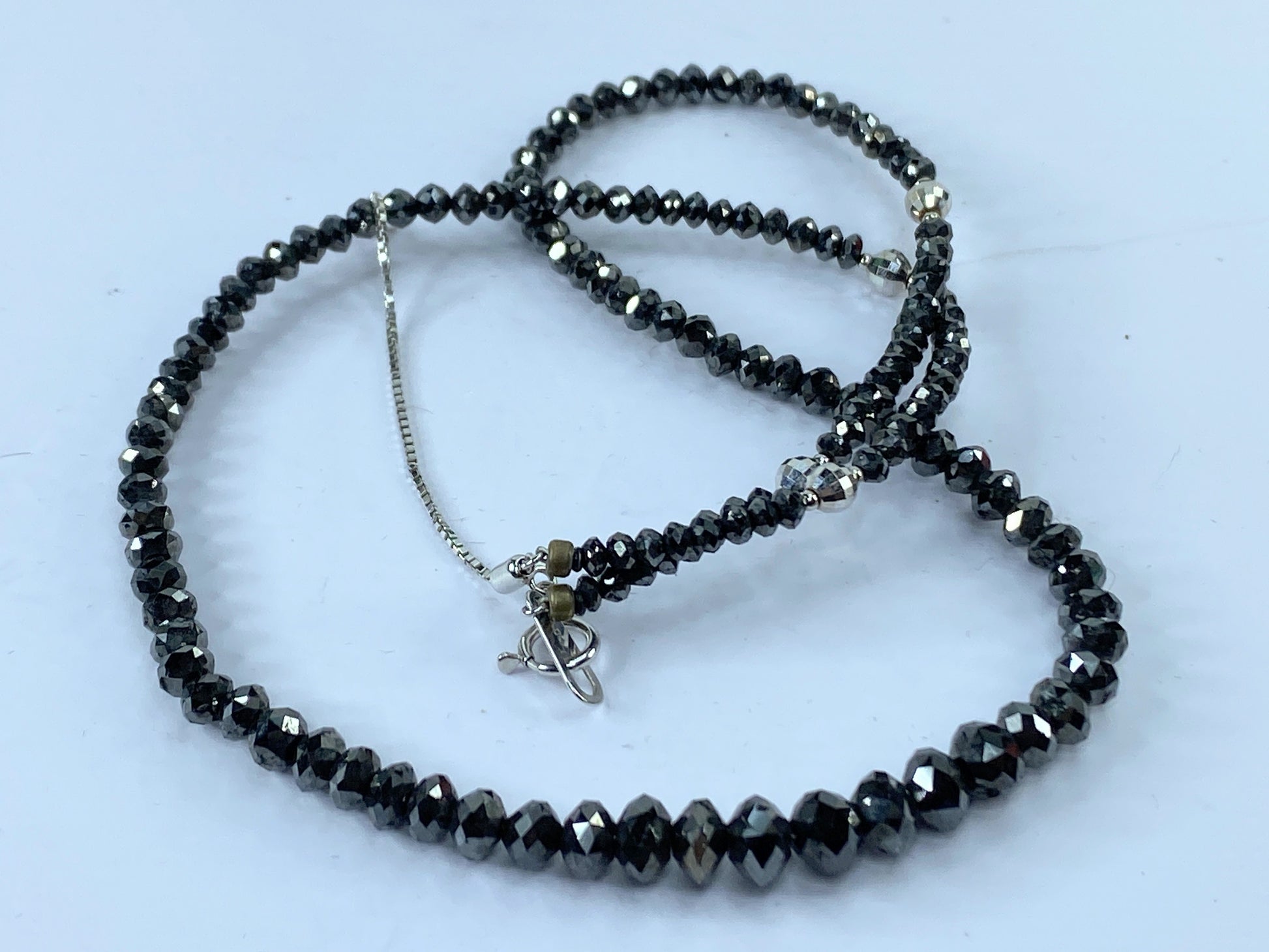 50ct Natural Black Diamond graduated Necklace, 18k white gold clasp 18" JR665