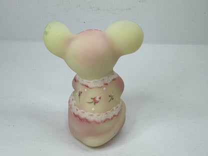 Vintage Fenton Burmese Glass Mouse Nancy Fenton Signed Uranium Glow A1181