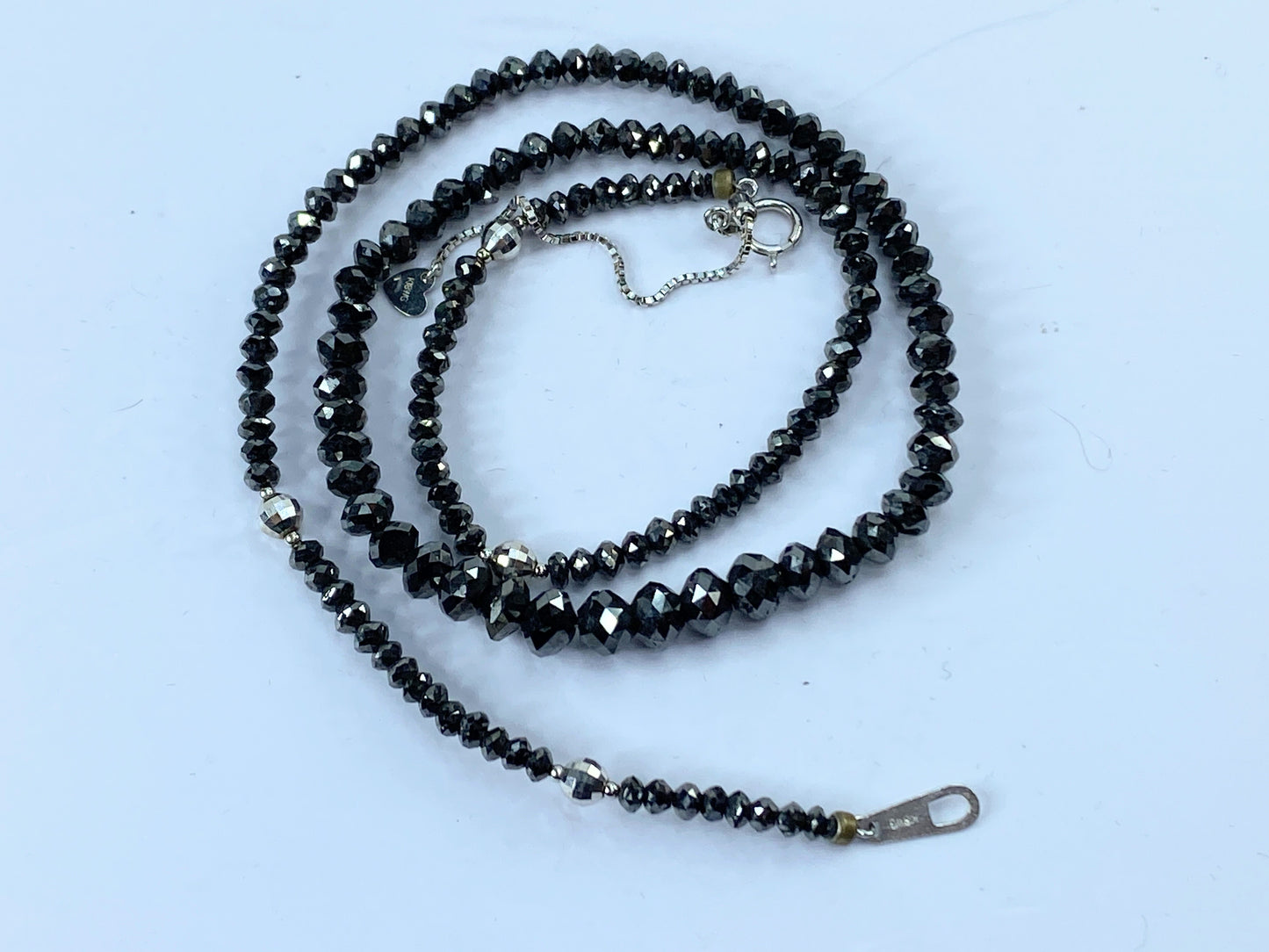 50ct Natural Black Diamond graduated Necklace, 18k white gold clasp 18" JR665