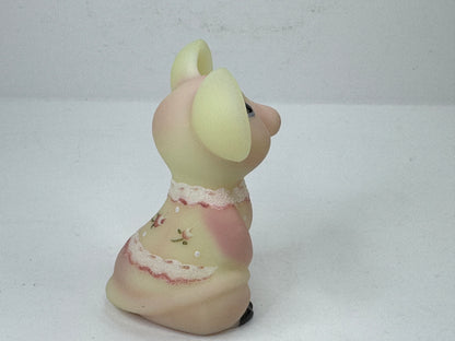 Vintage Fenton Burmese Glass Mouse Nancy Fenton Signed Uranium Glow A1181