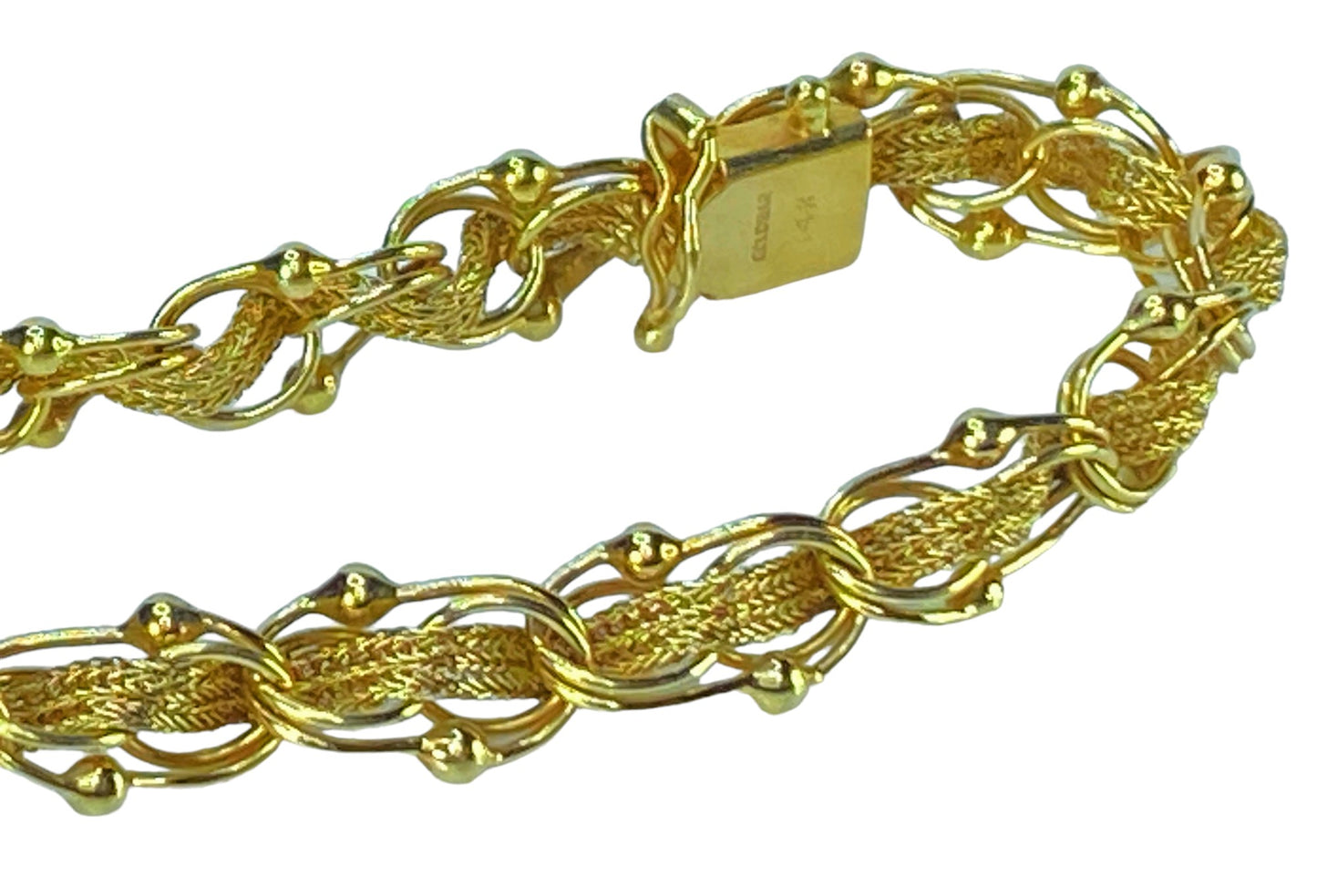 14K gold Double link weaving link center bead accent bracelet