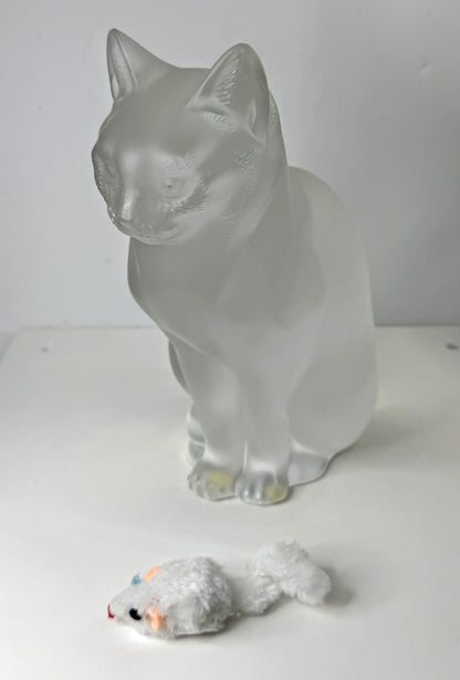 Vintage Lalique Frosted Crystal "Chat Assis" Sitting Cat Figurine 8 1/4" A994