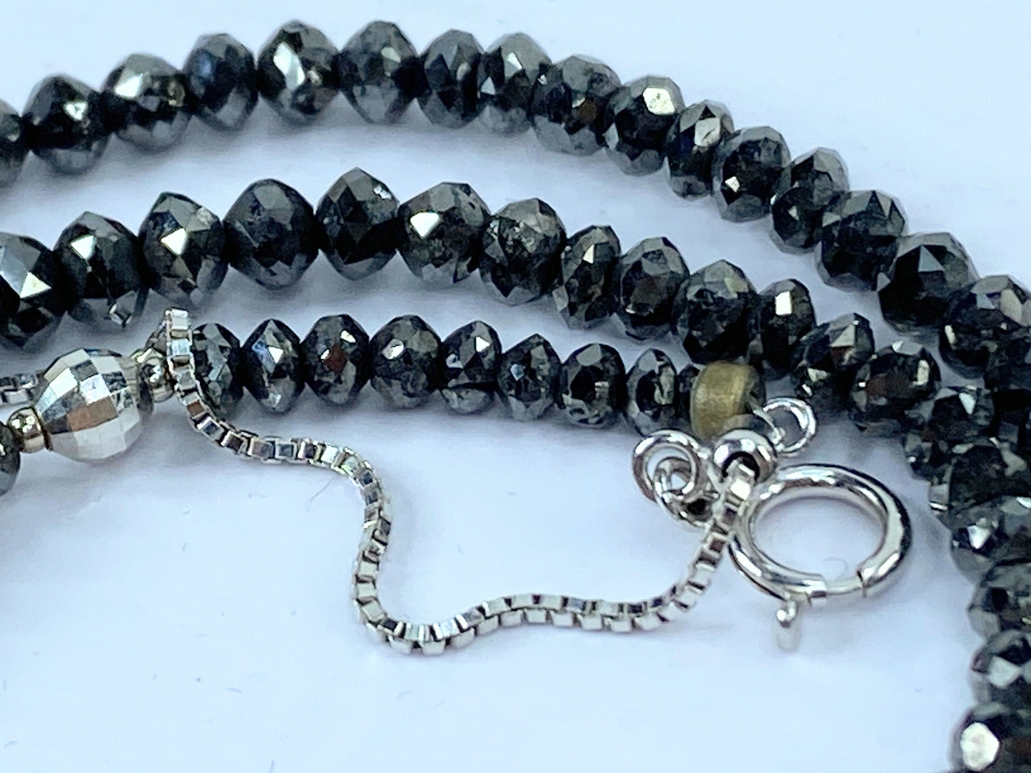 50ct Natural Black Diamond graduated Necklace, 18k white gold clasp 18" JR665