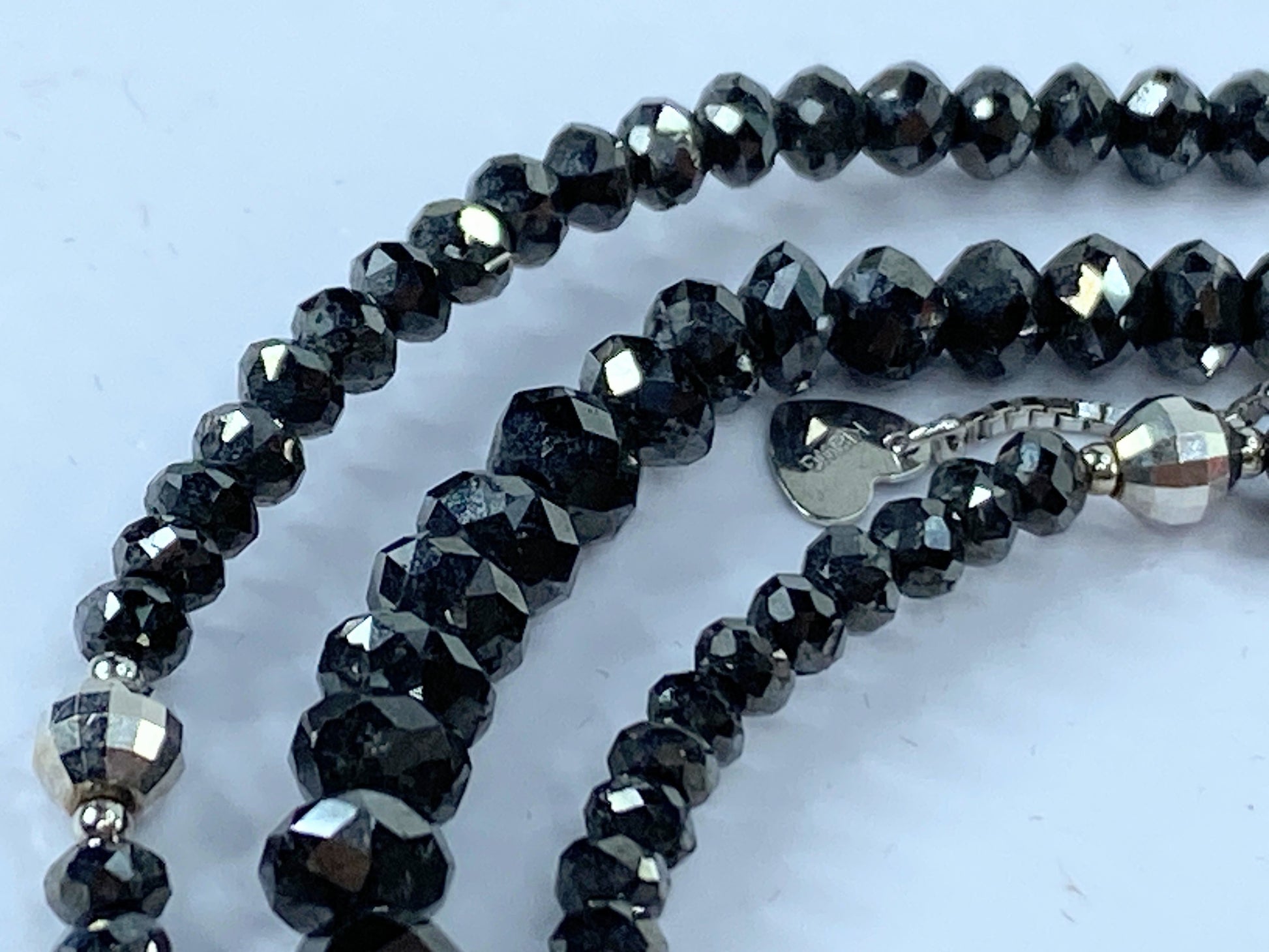 50ct Natural Black Diamond graduated Necklace, 18k white gold clasp 18" JR665