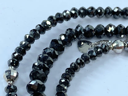 50ct Natural Black Diamond graduated Necklace, 18k white gold clasp 18" JR665