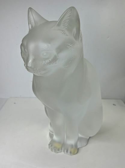 Vintage Lalique Frosted Crystal "Chat Assis" Sitting Cat Figurine 8 1/4" A994