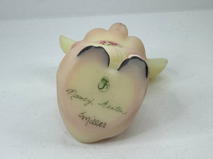 Vintage Fenton Burmese Glass Mouse Nancy Fenton Signed Uranium Glow A1181