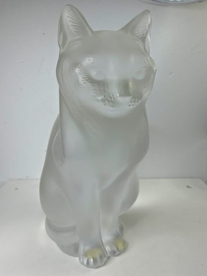 Vintage Lalique Frosted Crystal "Chat Assis" Sitting Cat Figurine 8 1/4" A994