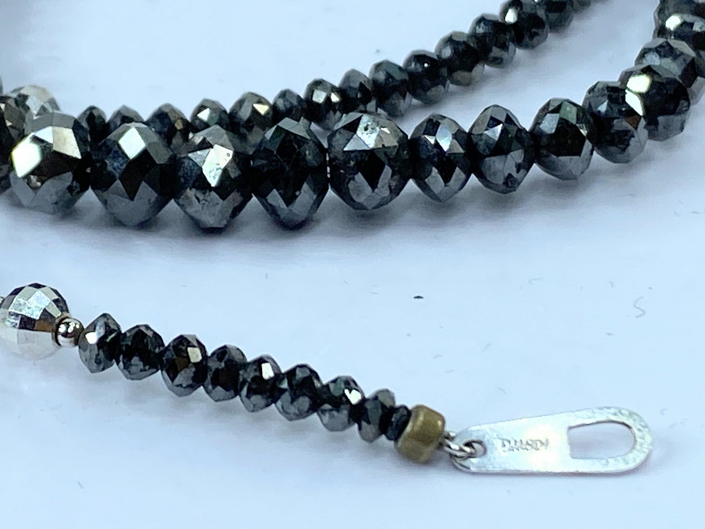 50ct Natural Black Diamond graduated Necklace, 18k white gold clasp 18" JR665