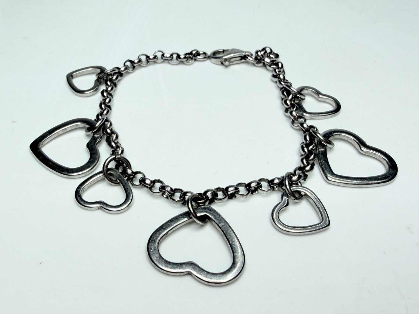 Sterling Silver Multi Heart Charm Bracelet 6.5 Inches Lobster Clasp JR1261