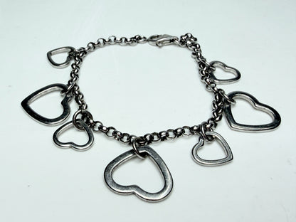 Sterling Silver Multi Heart Charm Bracelet 6.5 Inches Lobster Clasp JR1261
