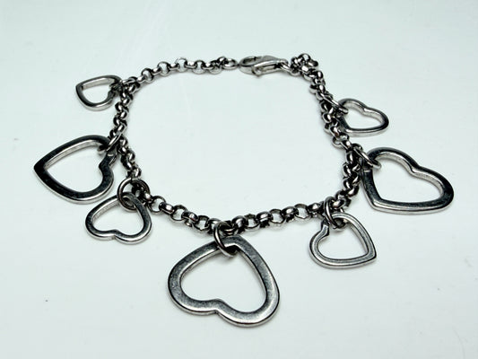 Sterling Silver Multi Heart Charm Bracelet 6.5 Inches Lobster Clasp JR1261