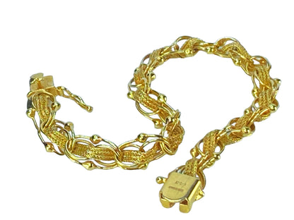 14K gold Double link weaving link center bead accent bracelet