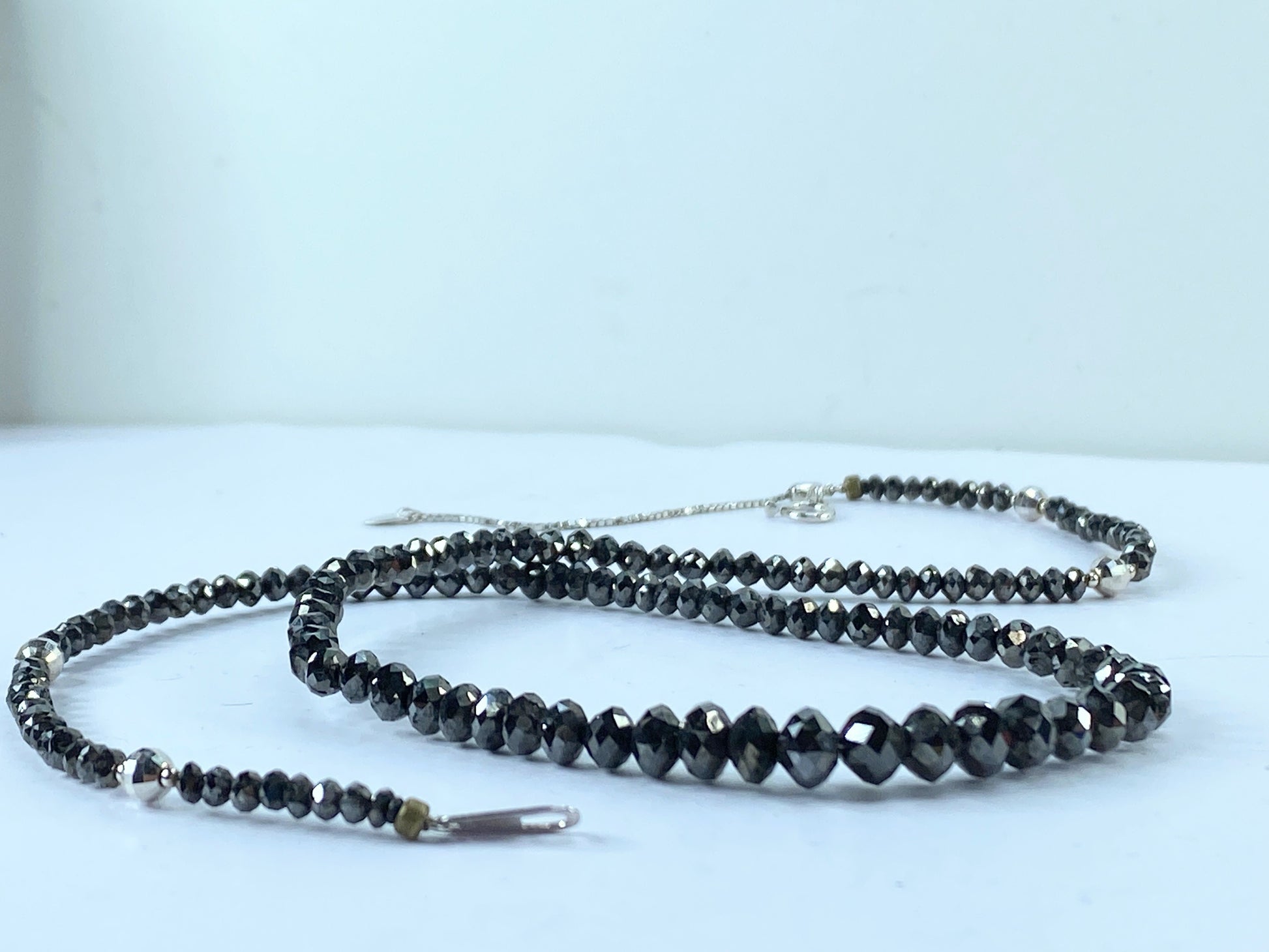 50ct Natural Black Diamond graduated Necklace, 18k white gold clasp 18" JR665