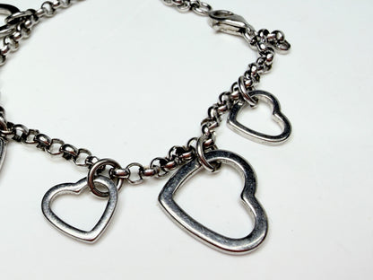 Sterling Silver Multi Heart Charm Bracelet 6.5 Inches Lobster Clasp JR1261
