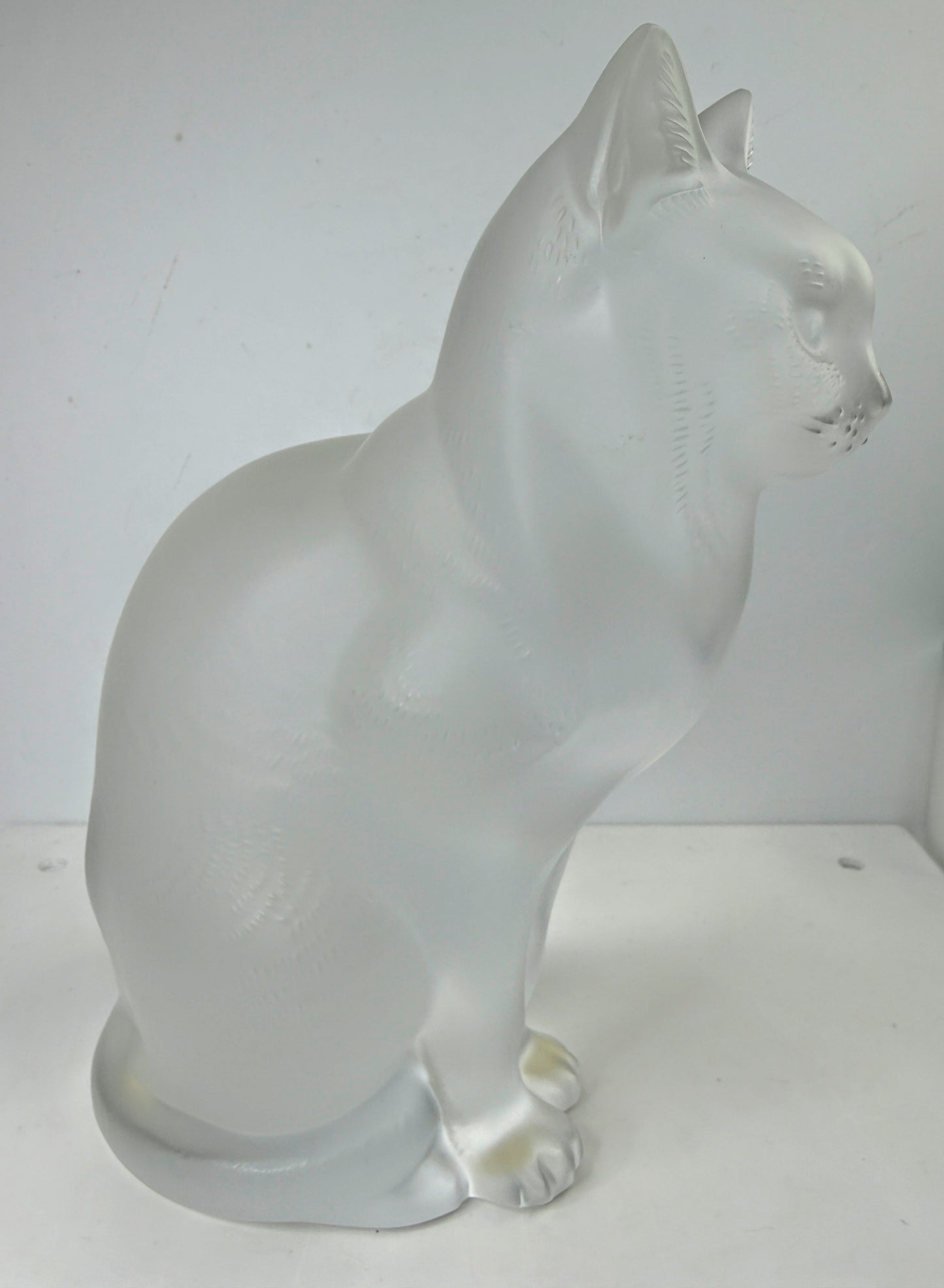 Vintage Lalique Frosted Crystal "Chat Assis" Sitting Cat Figurine 8 1/4" A994