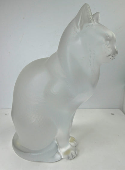 Vintage Lalique Frosted Crystal "Chat Assis" Sitting Cat Figurine 8 1/4" A994