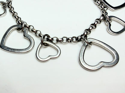 Sterling Silver Multi Heart Charm Bracelet 6.5 Inches Lobster Clasp JR1261