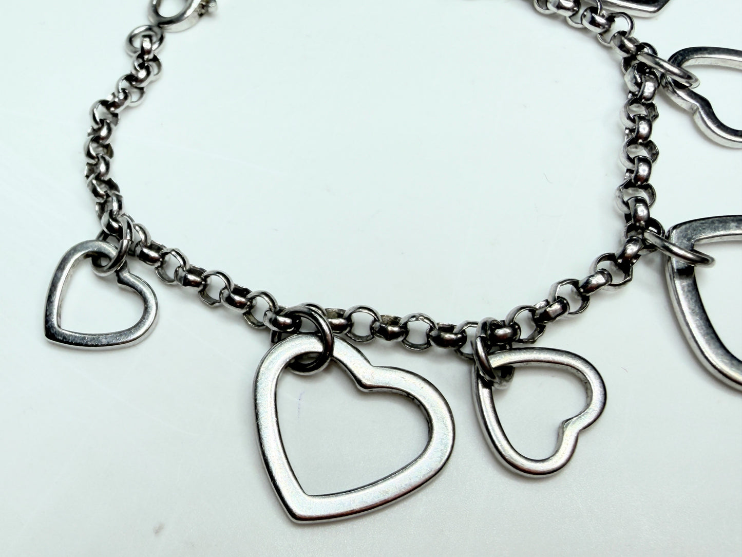 Sterling Silver Multi Heart Charm Bracelet 6.5 Inches Lobster Clasp JR1261