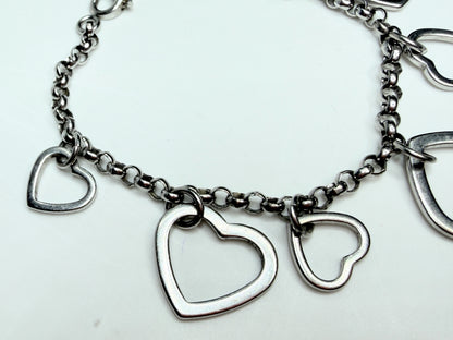 Sterling Silver Multi Heart Charm Bracelet 6.5 Inches Lobster Clasp JR1261