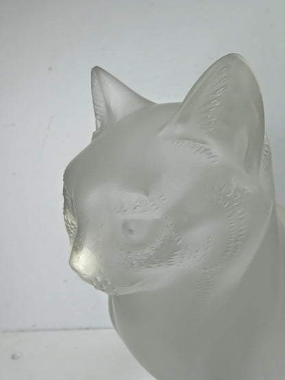 Vintage Lalique Frosted Crystal "Chat Assis" Sitting Cat Figurine 8 1/4" A994