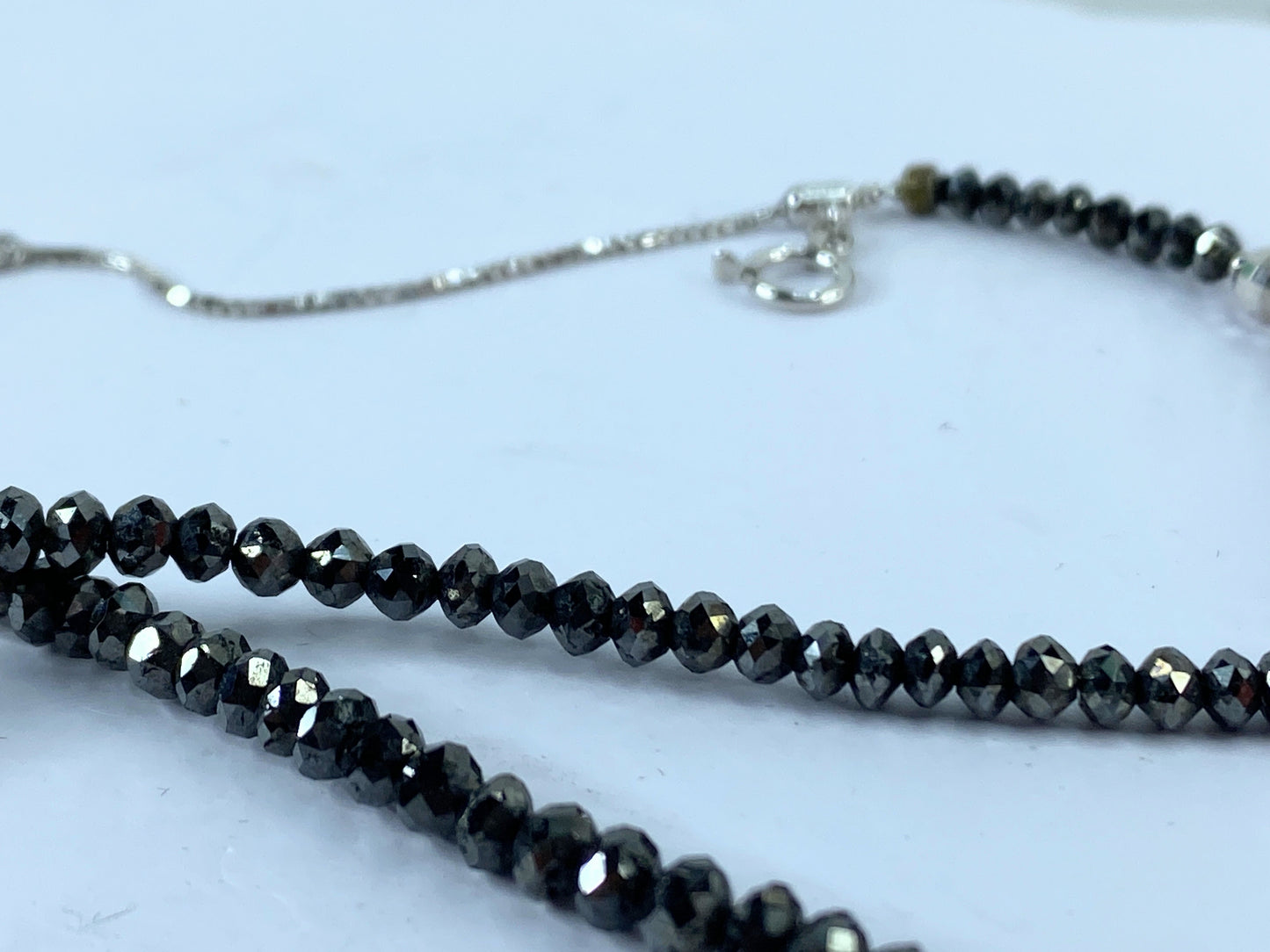 50ct Natural Black Diamond graduated Necklace, 18k white gold clasp 18" JR665