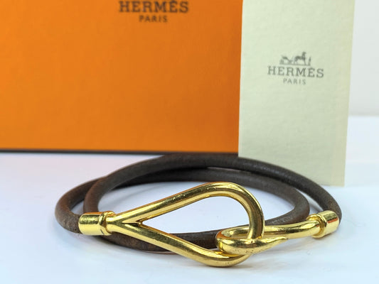 Hermès Jumbo Hook Double Tour Leather Bracelet in box authentic GS484