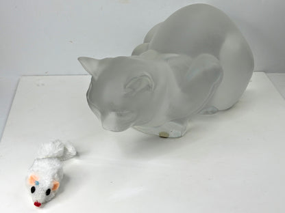 Vintage Lalique France Chat Couché Frosted Crystal Crouching Cat Sculpture A1158