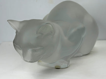 Vintage Lalique France Chat Couché Frosted Crystal Crouching Cat Sculpture A1158