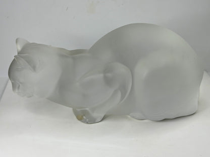 Vintage Lalique France Chat Couché Frosted Crystal Crouching Cat Sculpture A1158